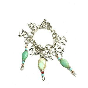 Vintage Southwestern Turquoise Sterling Silver Charm Bracelet